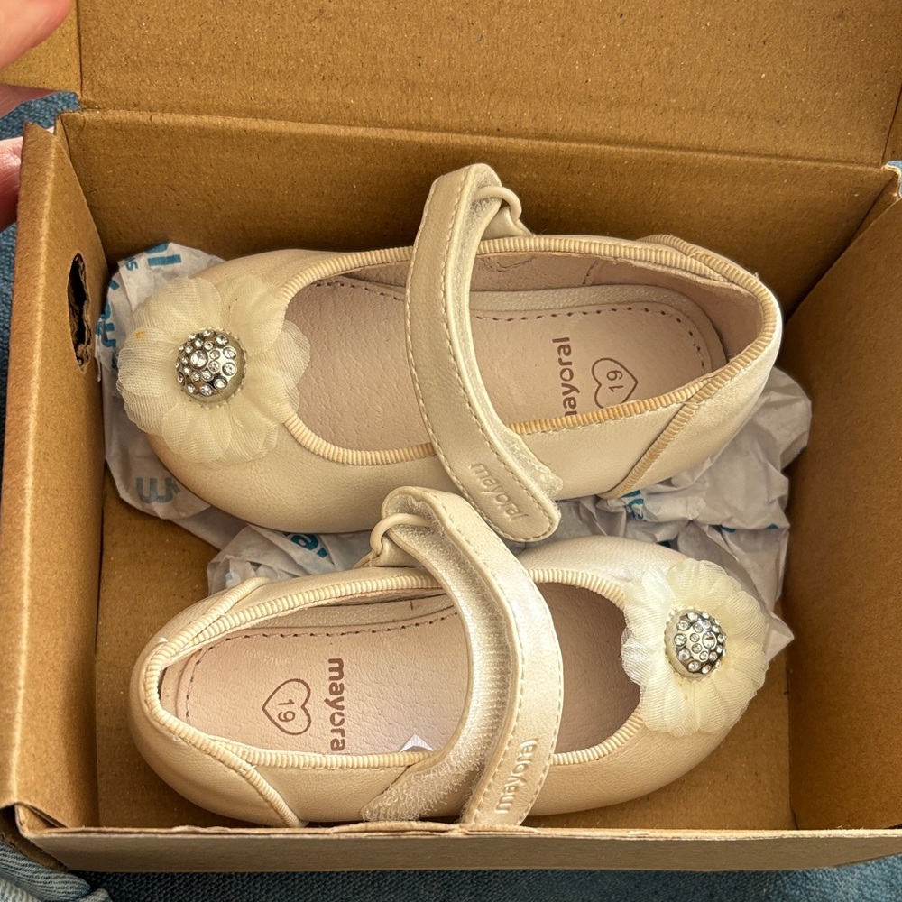 Mayoral Beige Kids Dress Shoes with Floral Detail